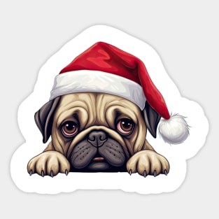 Christmas Peeking Pug Dog Sticker